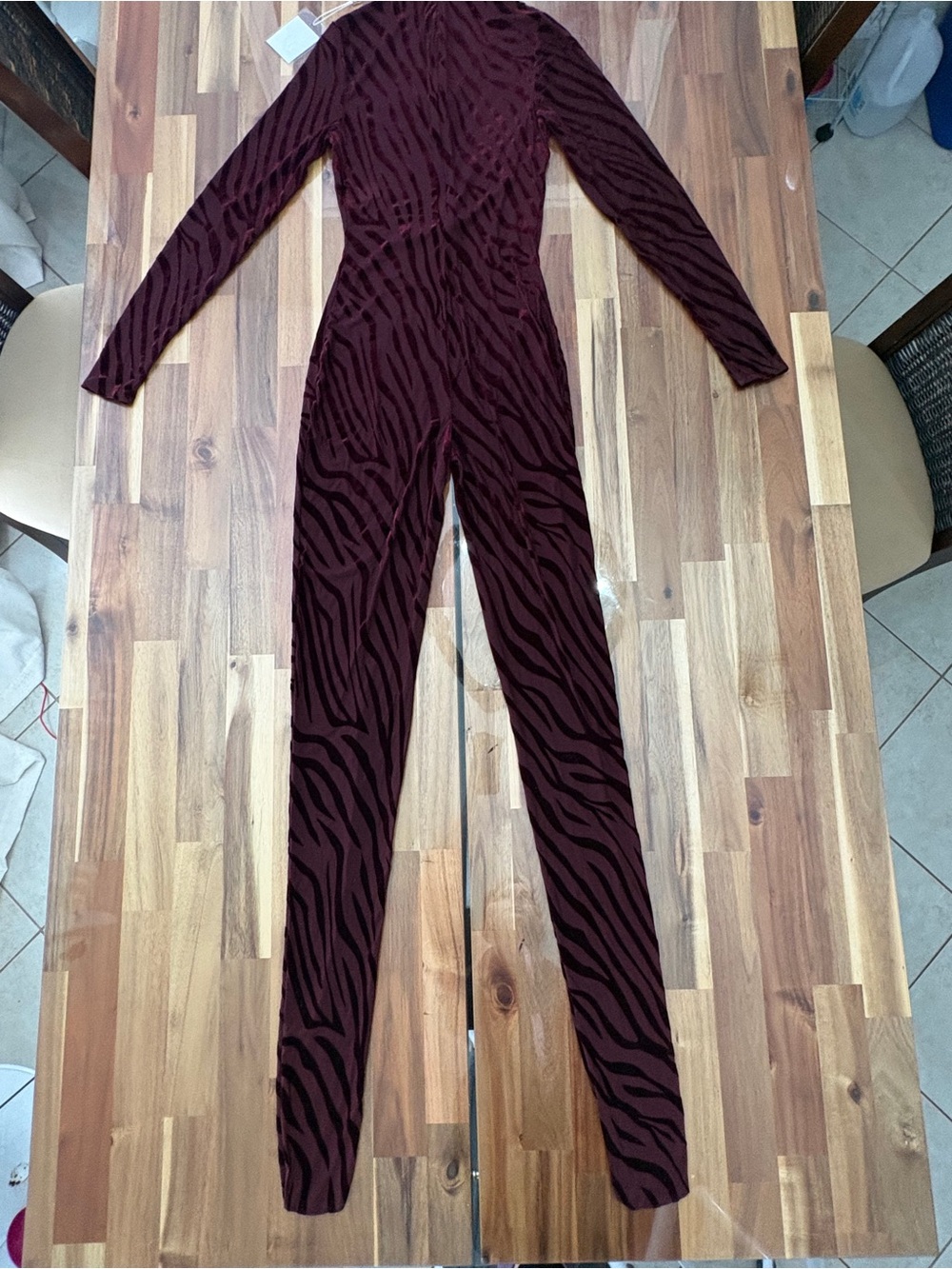 NWT Sz M Naked Wardrobe Burnout Closed Toe Jumpsuit Zebra in Dark Plum Burgundy - Picture 12 of 14